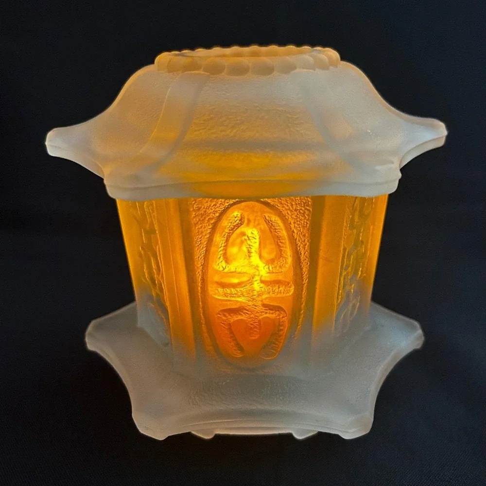 Vintage 1970s HOMCO Frosted White Fairy Lamp Light Satin Glass Asian Pagoda VHTF